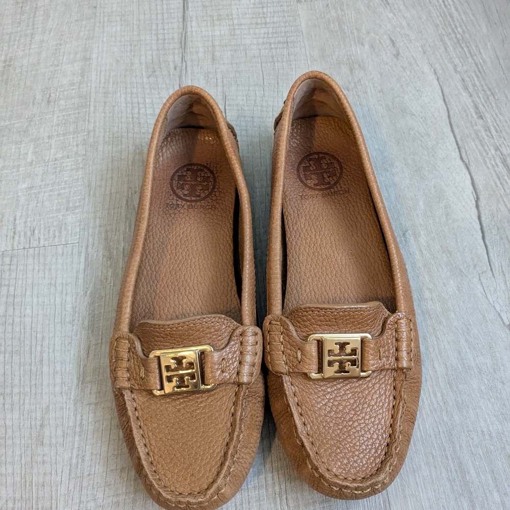Tory Burch Brown Leather Loafers with Gold Accent